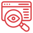Icon representing application health and uptime tracking with magnifying glass and dashboard metric graphics.